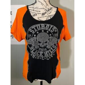 Biker Clothing 2016 Sturgis Black Hills 76th Anniversary Skull Rhinestone Shirt